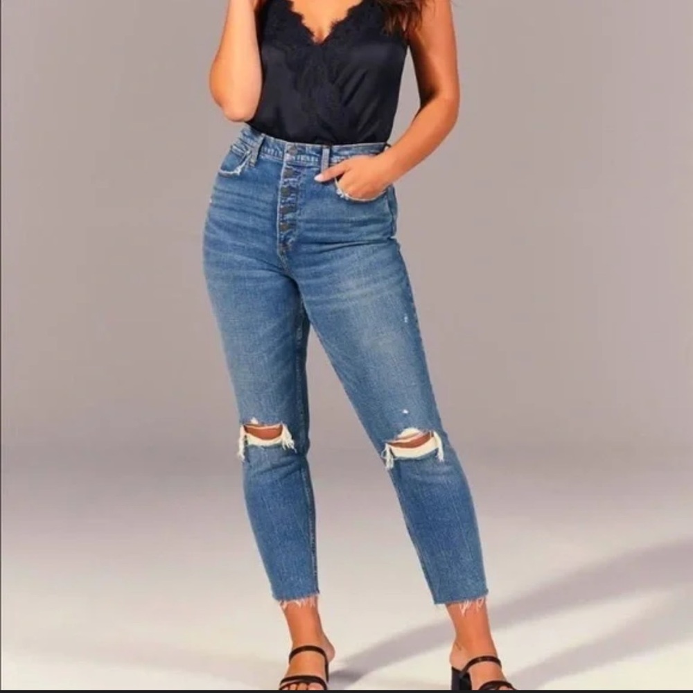 Abercrombie & Fitch Distressed Blue High Rise Jeans